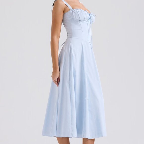 HOUSE OF CB 'Carmen' Soft Blue Cotton Bustier Sundress NWOT - Picture 3 of 9